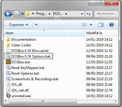 Configuration des options DosBox 